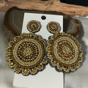 GOLDEN CHAMPAGNE AND BROWN BO HO EARRINGS NEW
